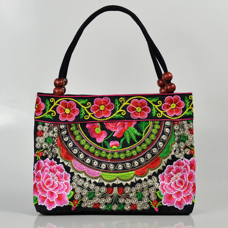 Women's Style Canvas Embroidered Embroidery Wooden Bead Handbags