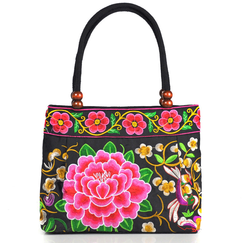 Women's Style Canvas Embroidered Embroidery Wooden Bead Handbags
