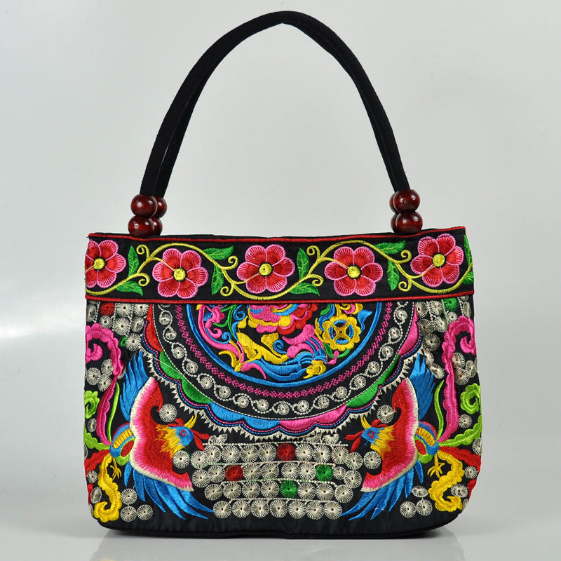 Women's Style Canvas Embroidered Embroidery Wooden Bead Handbags