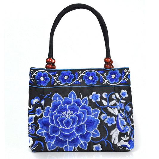 Women's Style Canvas Embroidered Embroidery Wooden Bead Handbags