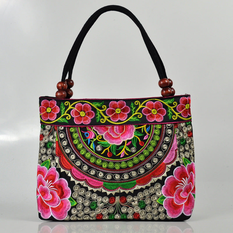 Women's Style Canvas Embroidered Embroidery Wooden Bead Handbags