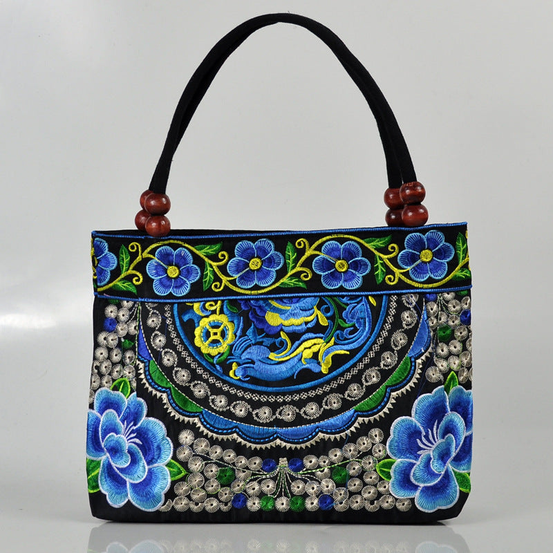 Women's Style Canvas Embroidered Embroidery Wooden Bead Handbags