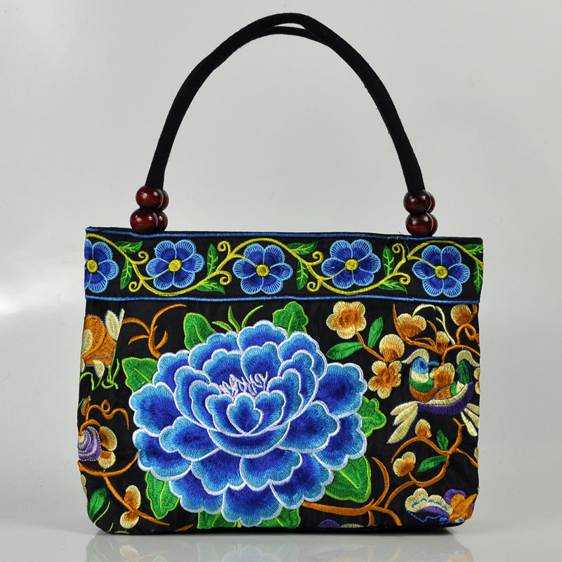 Women's Style Canvas Embroidered Embroidery Wooden Bead Handbags