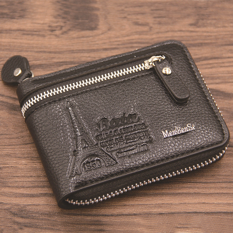 Men's Short Fashion Zipper Two Fold Retro Men's Wallets