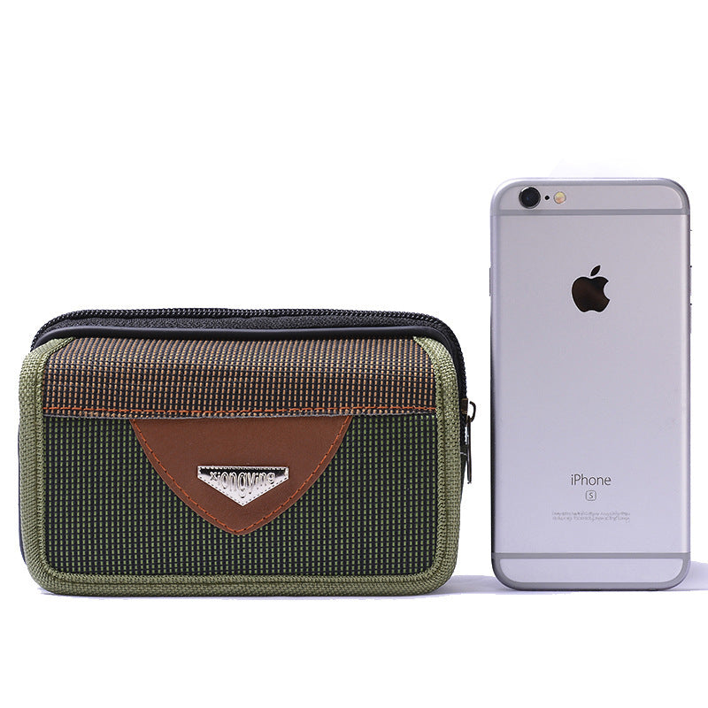 Men's Mobile With Canvas Stitching Leather Leisure Bags