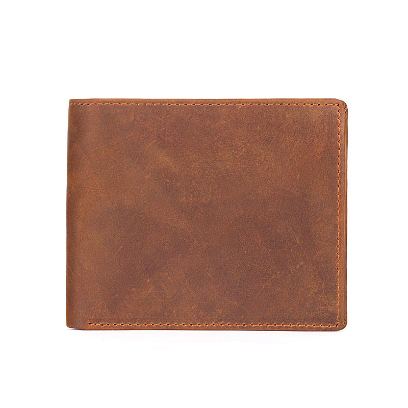 Women's & Men's Layer Cowhide Crazy Horse Leather Horizontal Three Fold Business Men's Wallet