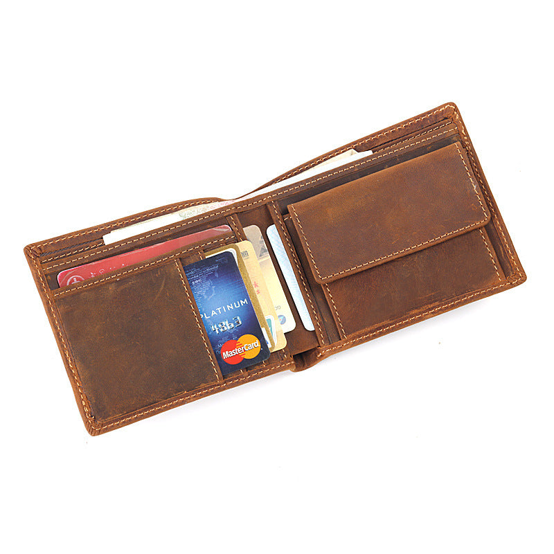 Men's Crazy Horse First Layer Cowhide Leather Business Horizontal Men's Wallets