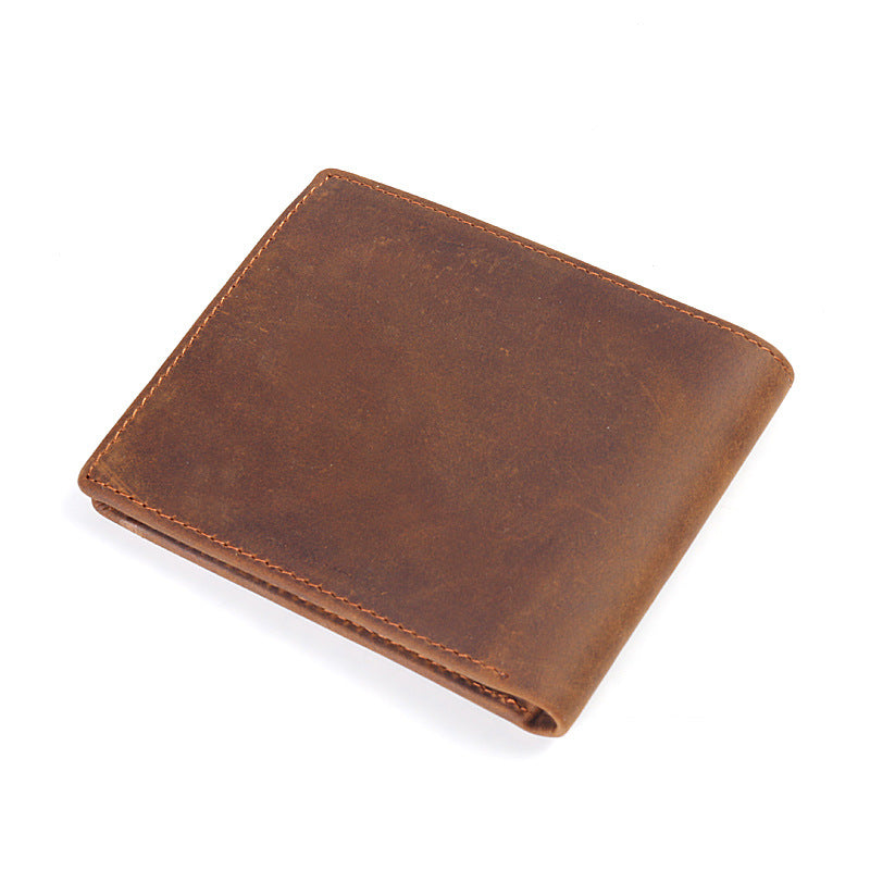 Women's & Men's Layer Cowhide Crazy Horse Leather Horizontal Three Fold Business Men's Wallet