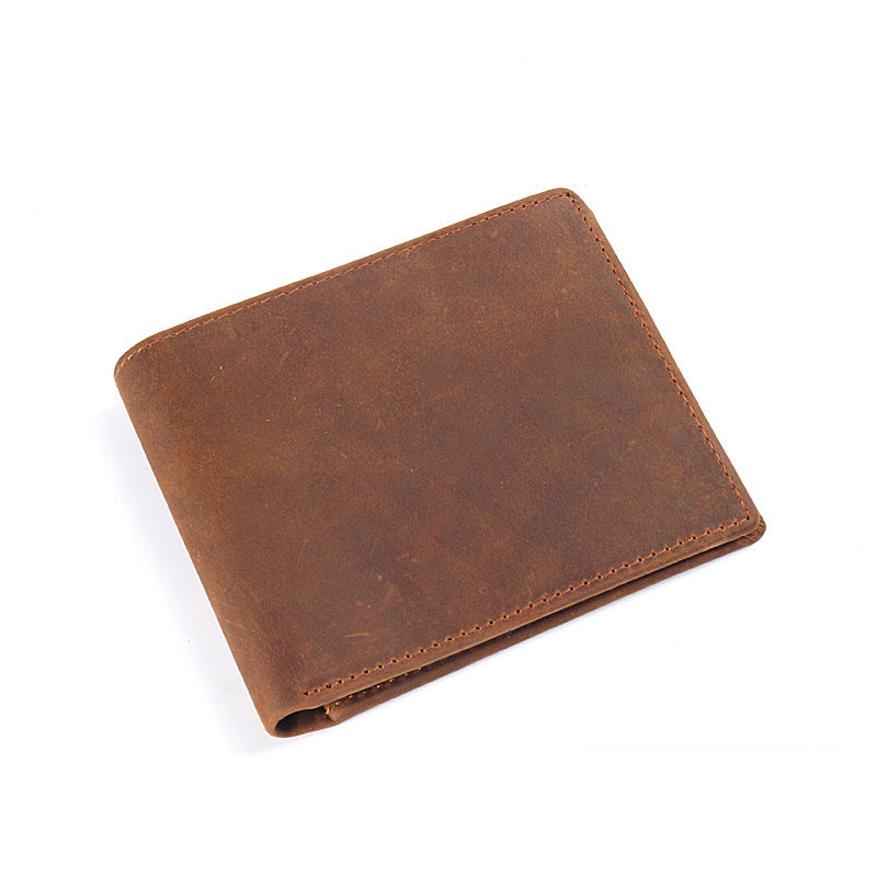 Women's & Men's Layer Cowhide Crazy Horse Leather Horizontal Three Fold Business Men's Wallet