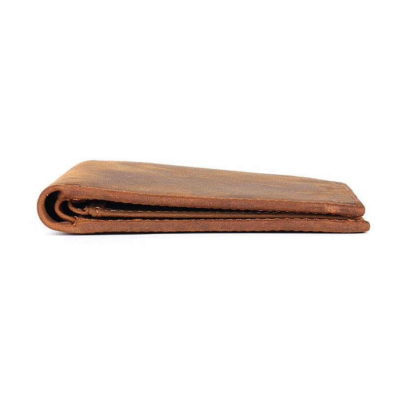 Women's & Men's Layer Cowhide Crazy Horse Leather Horizontal Three Fold Business Men's Wallet