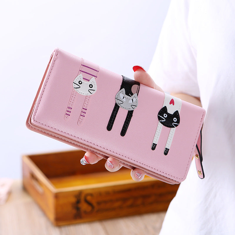 Women's Fashion Cartoon Cat Large Capacity Zipper Phone Bags