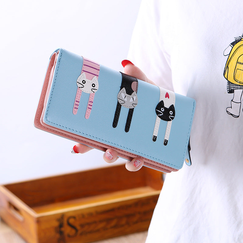 Women's Fashion Cartoon Cat Large Capacity Zipper Phone Bags