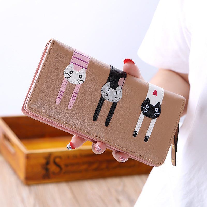 Women's Fashion Cartoon Cat Large Capacity Zipper Phone Bags