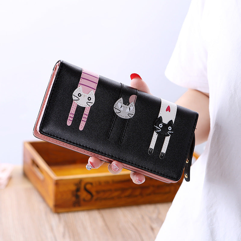 Women's Fashion Cartoon Cat Large Capacity Zipper Phone Bags