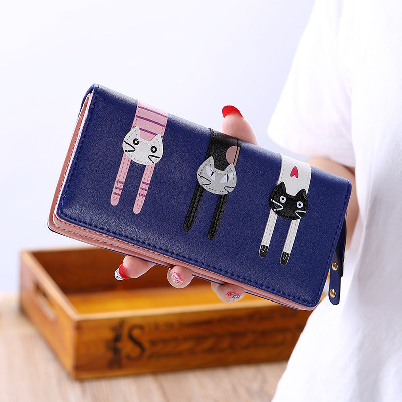 Women's Fashion Cartoon Cat Large Capacity Zipper Phone Bags