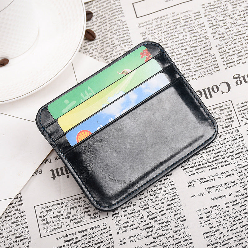 Women's & Men's Oil Wax Leather Mini Lightweight Handmade Retro Card Holder