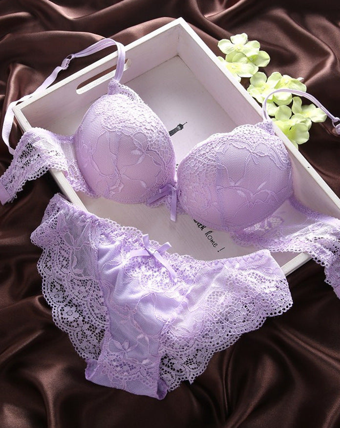 Bow Famous Sexy Full Lace Transparent Lingerie Sets