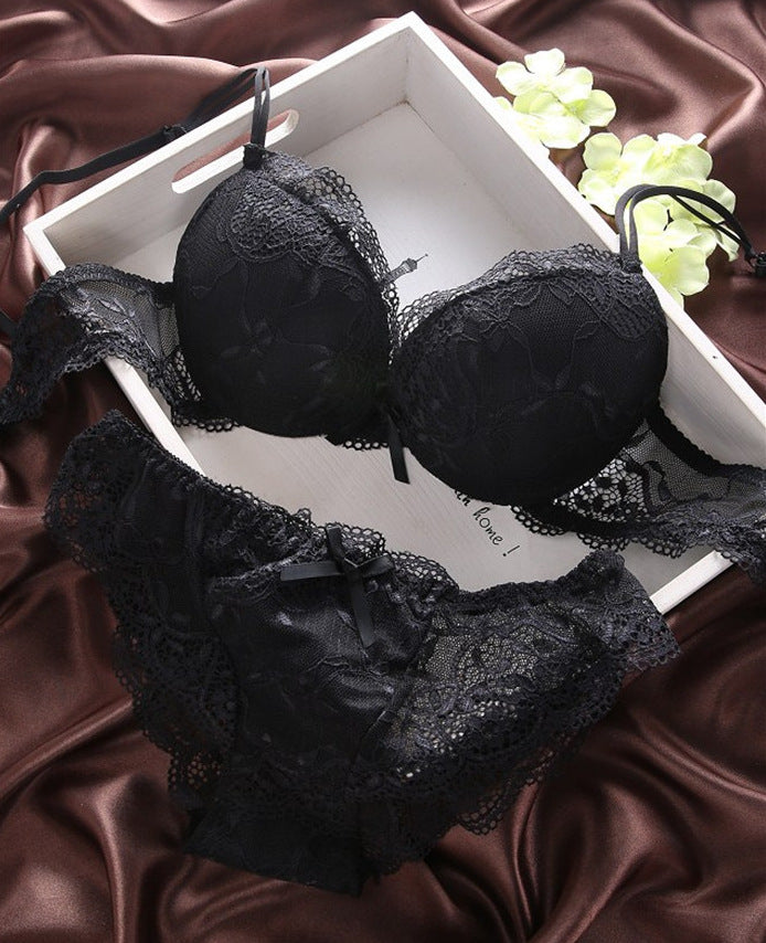 Bow Famous Sexy Full Lace Transparent Lingerie Sets