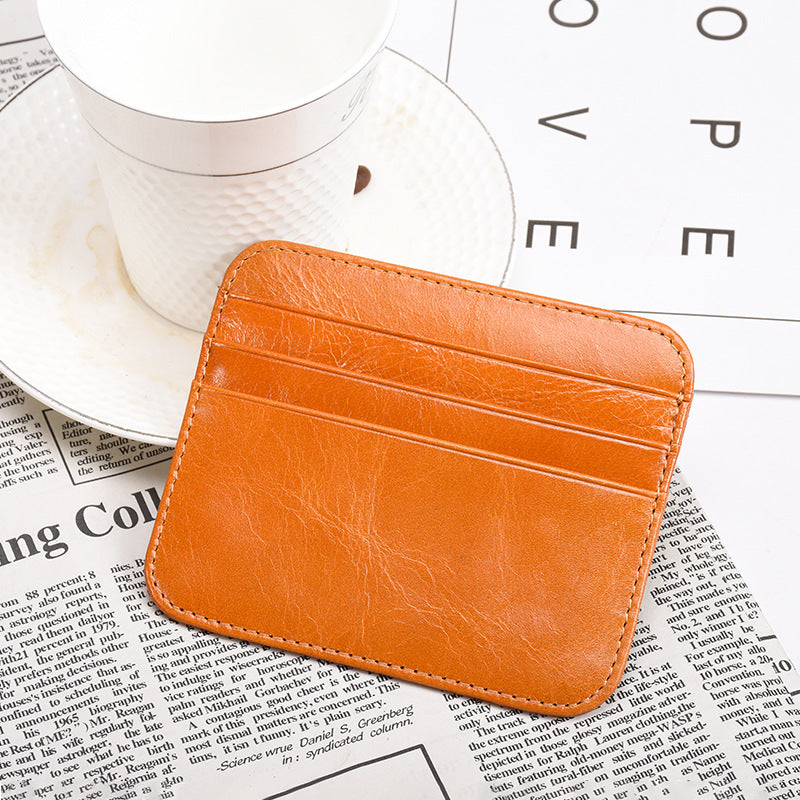 Women's & Men's Oil Wax Leather Mini Lightweight Handmade Retro Card Holder