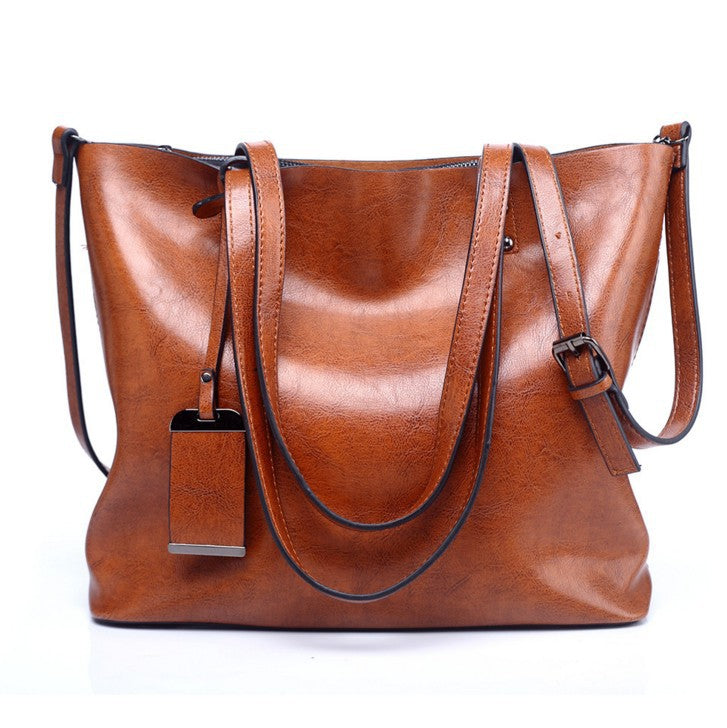 Women's Fashion Vintage Oil Leather Large Handbags