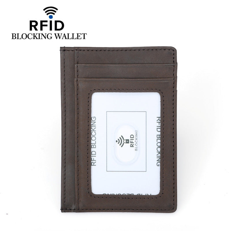 Men's First Layer Crazy Horse Leather Retro Card Holder