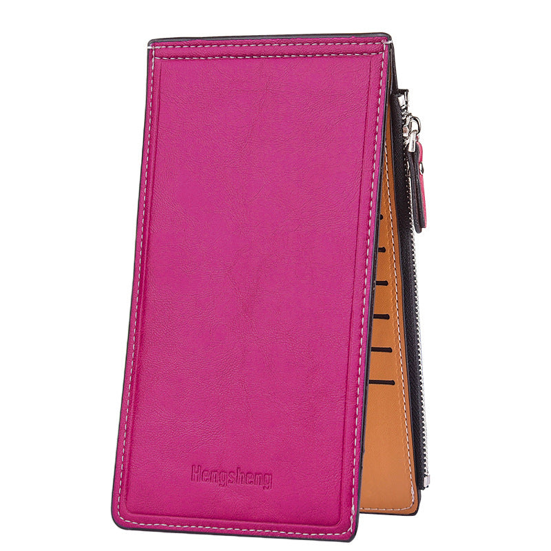 Women's Oil Wax Leather Multi Female Thin Ladies Wallet