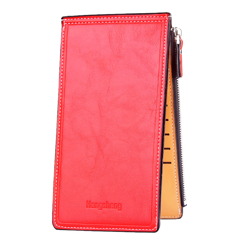 Women's Oil Wax Leather Multi Female Thin Ladies Wallet