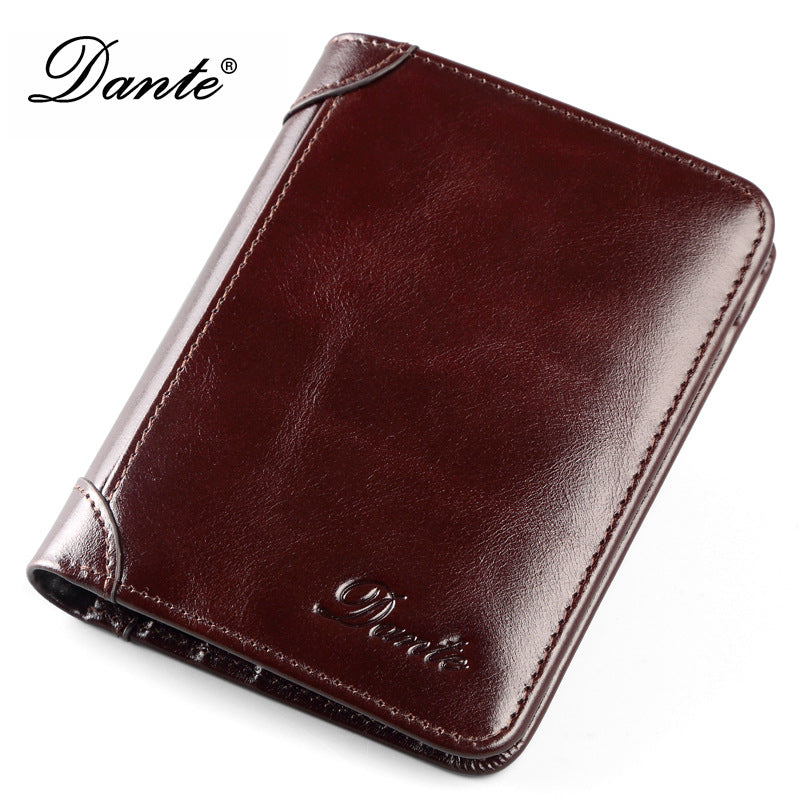 Men's Genuine Leather Swiping Vertical Three-fold Vintage Men's Wallets