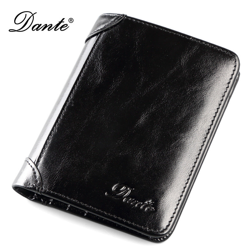 Men's Genuine Leather Swiping Vertical Three-fold Vintage Men's Wallets