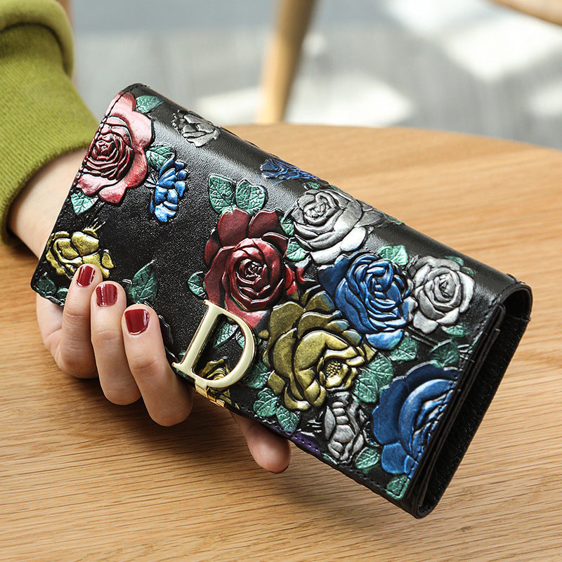 Genuine Leather Long Retro Ethnic Style Ladies Wallets