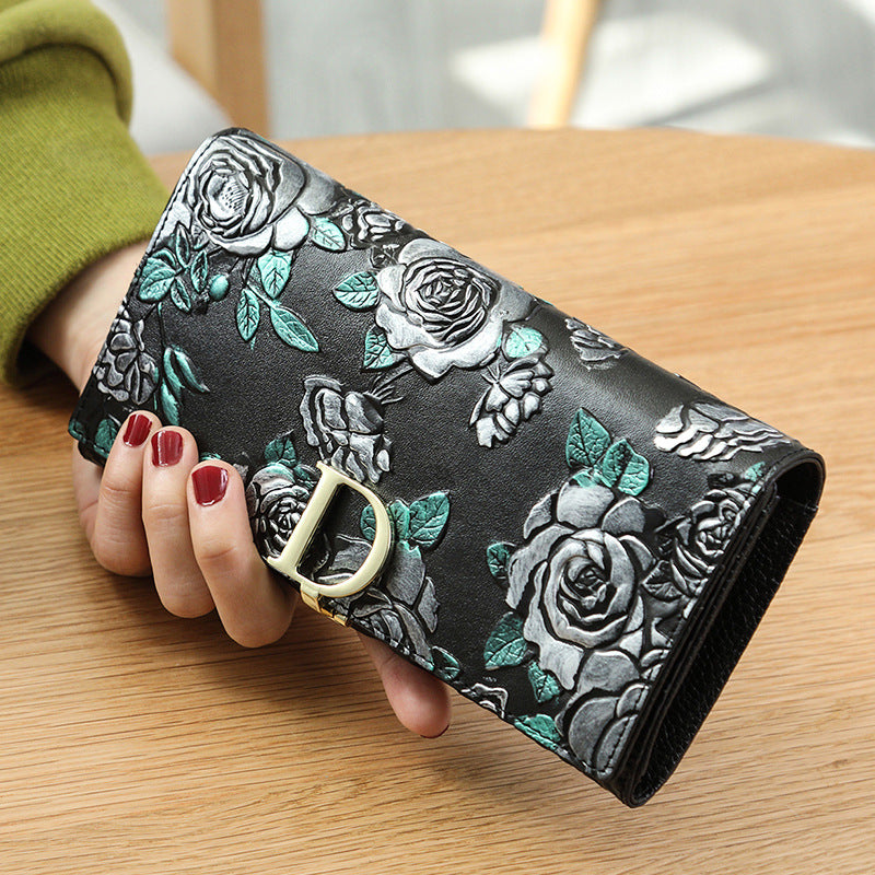 Genuine Leather Long Retro Ethnic Style Ladies Wallets