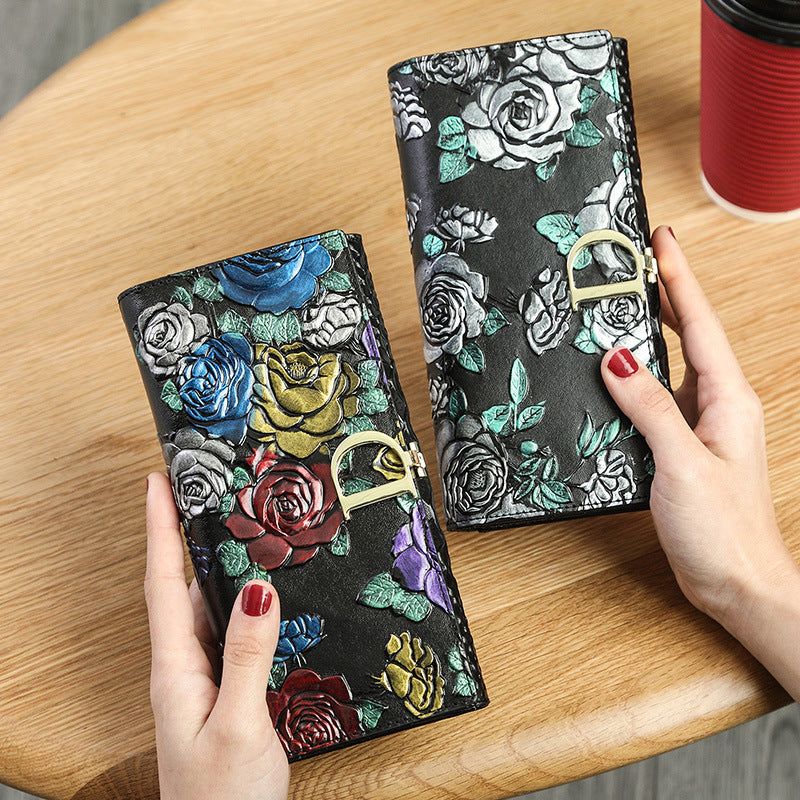 Genuine Leather Long Retro Ethnic Style Ladies Wallets