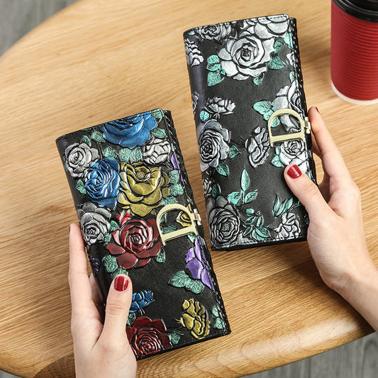 Genuine Leather Long Retro Ethnic Style Ladies Wallets