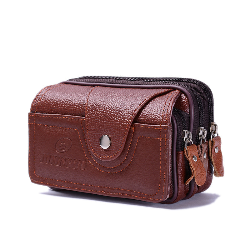 Men's Business Horizontal Mobile Leather Waterproof Multifunctional Men's Waist Packs