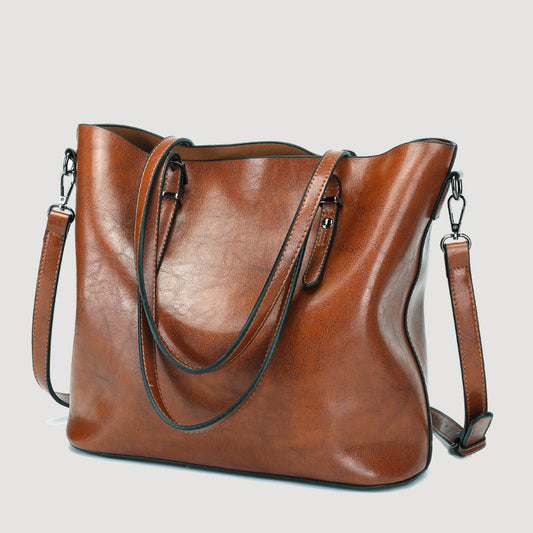 Women's Oil Wax Leather Big Large Capacity Shoulder Bags