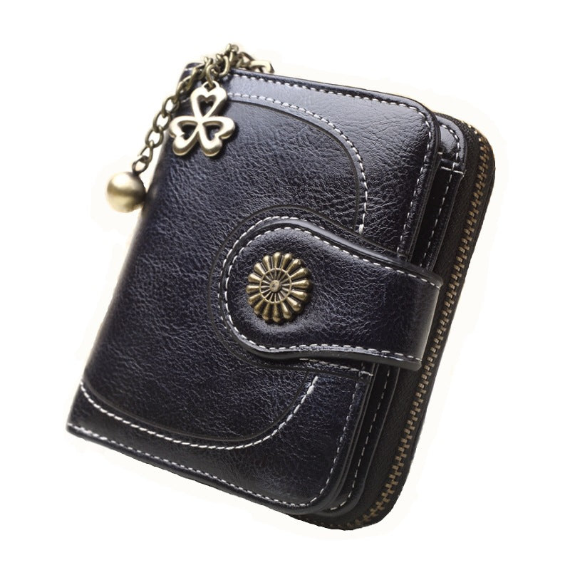 Women's Short Zipper Clutch Fashion Oil Leather Coin Purses