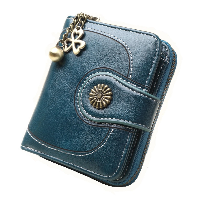 Women's Short Zipper Clutch Fashion Oil Leather Coin Purses