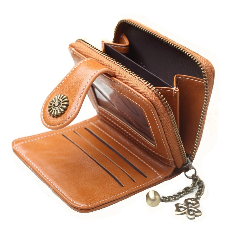 Women's Short Zipper Clutch Fashion Oil Leather Coin Purses