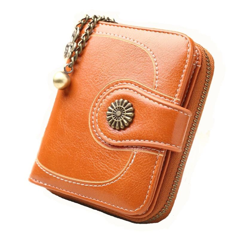 Women's Short Zipper Clutch Fashion Oil Leather Coin Purses