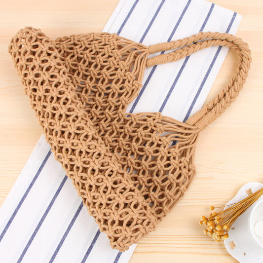 Women's Mori Style Straw Degrees Handmade Cotton Shoulder Bags