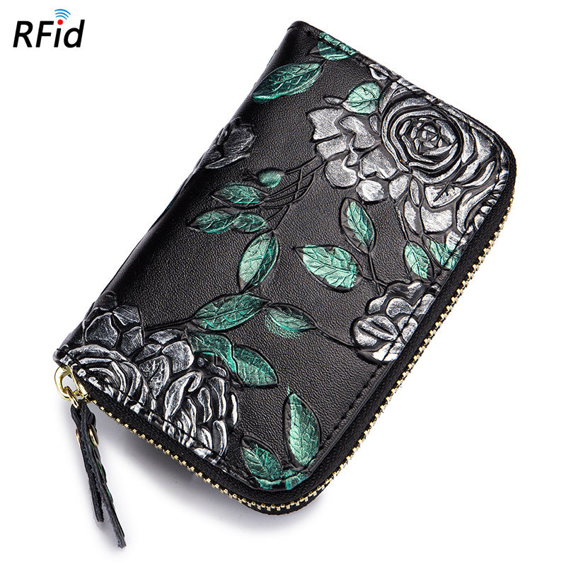 Women's Expanding Anti Theft Multiple Slots Leather Zipper Card Holder