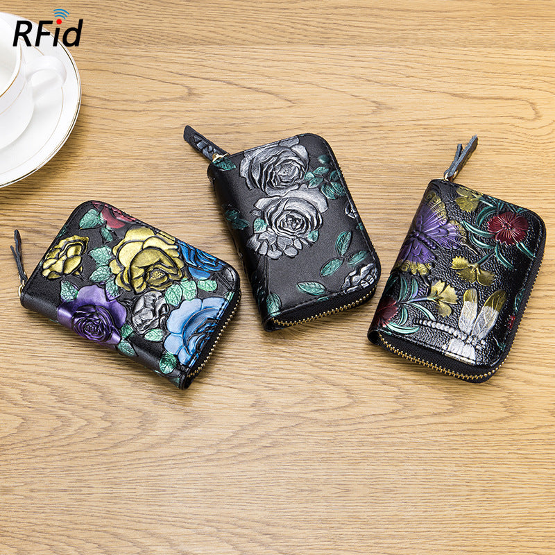 Women's Expanding Anti Theft Multiple Slots Leather Zipper Card Holder