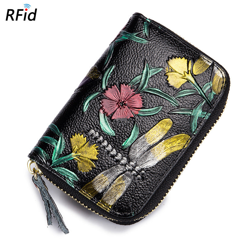 Women's Expanding Anti Theft Multiple Slots Leather Zipper Card Holder