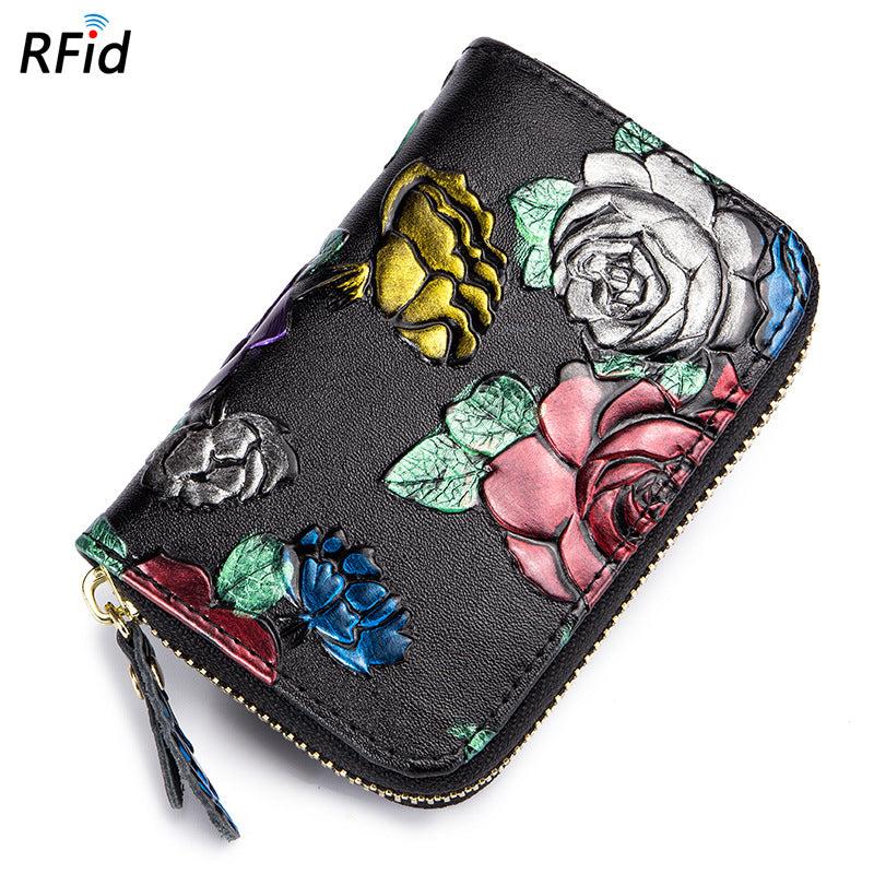 Women's Expanding Anti Theft Multiple Slots Leather Zipper Card Holder