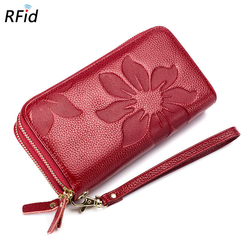 Women's Double Zipper Leather Large Capacity Long Top Ladies Wallets