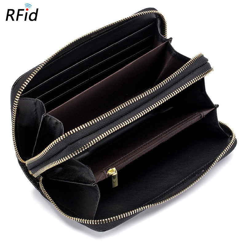 Women's Double Zipper Leather Large Capacity Long Top Ladies Wallets