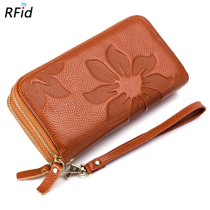 Women's Double Zipper Leather Large Capacity Long Top Ladies Wallets