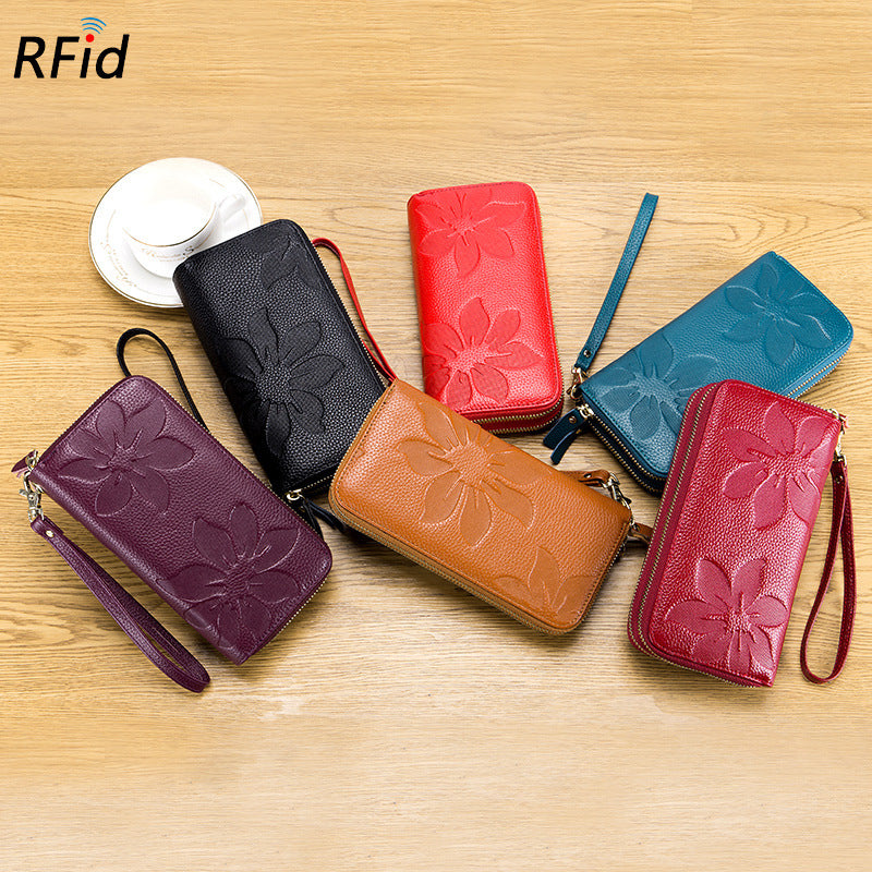 Women's Double Zipper Leather Large Capacity Long Top Ladies Wallets