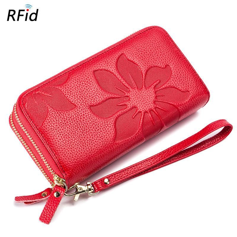 Women's Double Zipper Leather Large Capacity Long Top Ladies Wallets