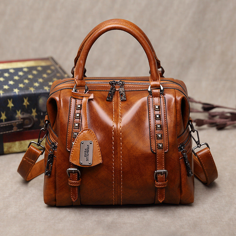 Women's Oil Wax Retro Portable Fashion Handbags